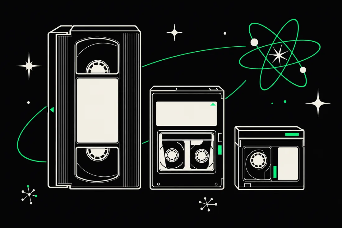 Illustration of assorted videotape formats