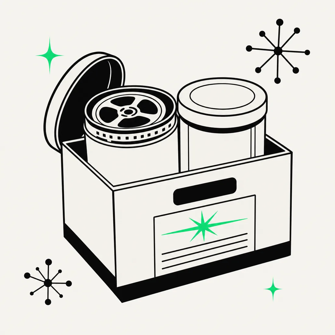 Illustration of a film reel in a storage canister