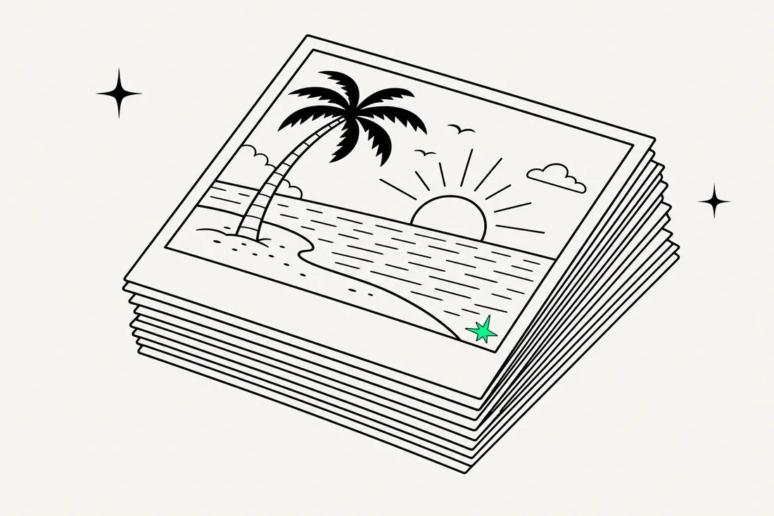 Illustration of a stack of photo prints being scanned