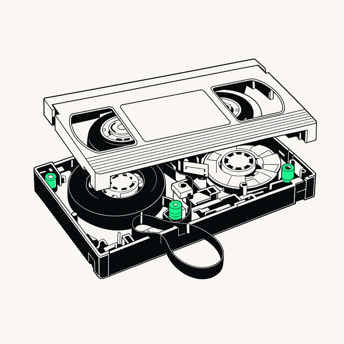 Illustration of a VHS videotape being digitized